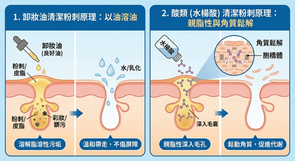 The principle of using cleansing oil to clean comedones